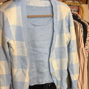 Blue and White Checkered Cardigan